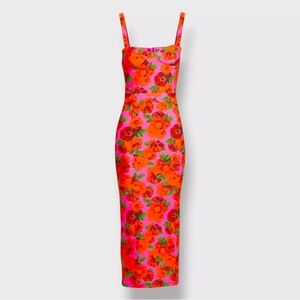 ❤️Never Worn: NWT Ilkyaz Ozel Womens Purple Rose Print Bodycon Midi Dress